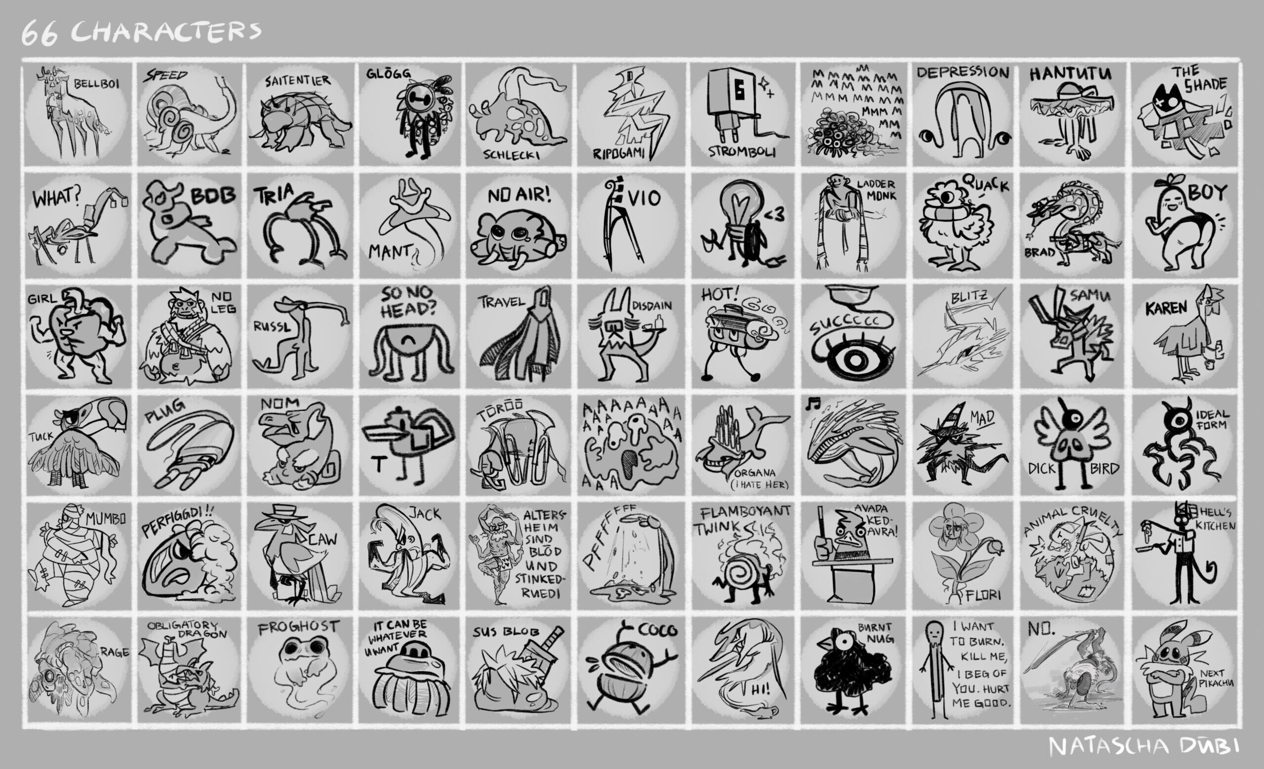 Small Thumbnail Illustrations of 66 characters